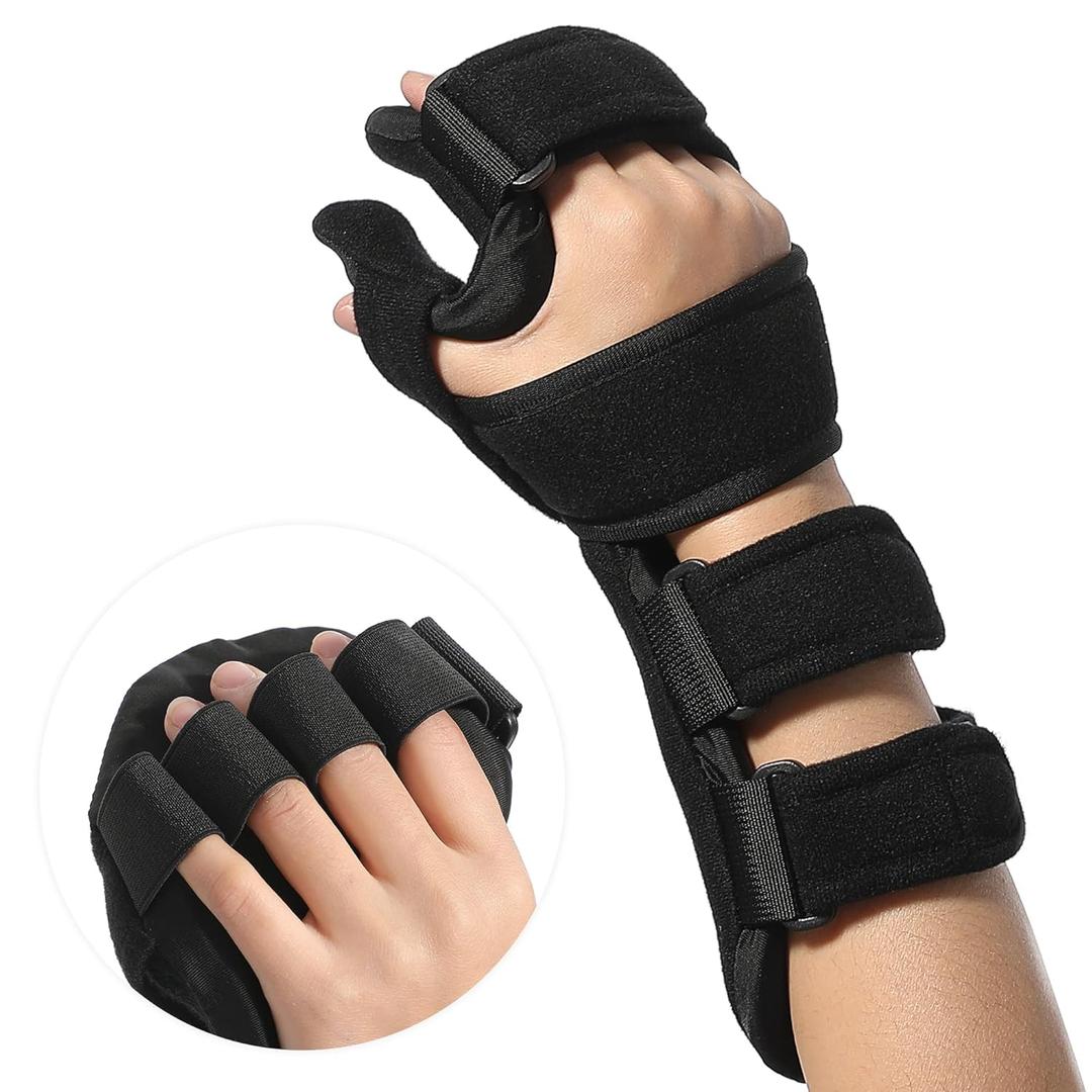 Fanwer Stroke Resting Hand Splint - Night Immobilizer Wrist Finger Brace for Flexion Contractures, Functional 5 Finger Stabilizer Wrap - for Muscle Atrophy Rehab, Arthritis, Tendonitis (Right, Medium)