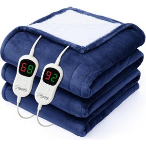 Homemate Electric Heated Blanket Queen - 84"x90" Heating Bed Blankets Throw with 10 Heating Levels 8 Hours Auto Off Fast Heating Over-Heated Protection Ultra Soft Warm Flannel ETL Certified Navy Blue