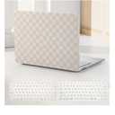 Compatible with MacBook Air 13 Inch 2022 2021-2018 M1 A2337 A2179 A1932, Checkered Textured Cream Leather Hard Shell Case No Logo Cutout & Keyboard Cover for Mac Air 13, Beige