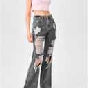 WDIRARA Girl's Cut Out Ripped Pocket Flare Leg Zipper Denim Jeans High Waist Pants