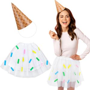 Mepase Halloween Ice Cream Costume Funny Sundae Costume Set Cone Headband Tutu Skirt for Women Girls Dessert Cosplay Party (Medium)