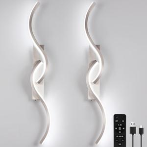 EIDEARAY Modern Battery Operated Wall Sconces, Rechargeable Wall Sconces, 3000K-6500K LED Wireless Wall Light, Modern Wall Lamp not Hardwired for Living Room Bedroom Hallway (Nickel)