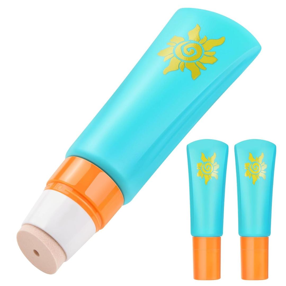 MONVIE Sunscreen Applicator, Refillable and Spill Proof Kids Sunscreen Lotion Applicator with Soft Foam Sponge For Kids, Adults & Families, Summer and Vacation Essentials 2Pcs Blue