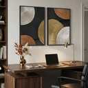 Large Framed Abstract Circles Wall Art Set of 2 for Living Room, Modern Minimalist Neutral Gold Black Beige Canvas Artwork for Walls, Luxury Painting Print Wall Decor for Bedroom Office, 24x36 Inch