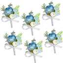 AuroraAria Dusty Blue Boutonniere for Men,Set of 6,Groom Boutonniere for Wedding,Anniversary,Homecoming,Formal Dinner Party,Wedding Decor,Artificial Dusty Blue Rose