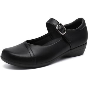 Athlefit Mary Jane Flats for Women Dressy Ballet Flats Shoes Comfortable Round Toe Buckle Work Flat Shoes (8.5, Black)