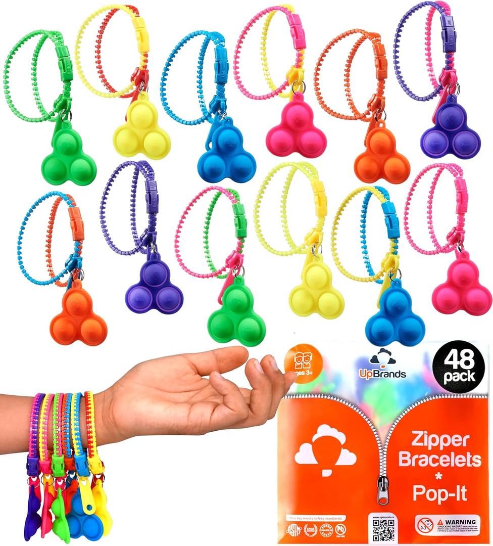 UpBrands 48-Pack Valentine's Day Cards with Pop-It Zipper Bracelets - Perfect Sensory Gifts for Classroom Exchanges and Kids Joyful Moments