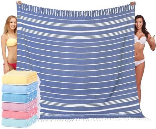 Giant Turkish Beach Towel Blanket 85"x75" Cotton XXL Extra Large Oversided Bath Pool Blankets XL Huge Thick Bed Sand Free Throw Towels Picnic Outdoor Big Quilt Necessities Cloud Gifts for Adult Blue