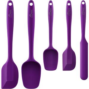 HOTEC 600 Heat Resistant BPA-Free Silicone Rubber Spatula Set for Baking, Cooking, and Mixing Non Stick Dishwasher Safe, Purple Set of 5