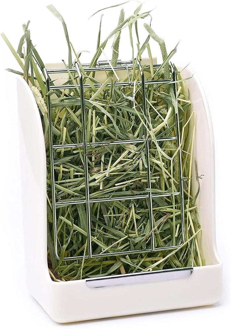 CalPalmy Hay Feeder for Rabbits, Guinea Pigs, and Chinchillas - Minimize Waste and Mess with 5.5" x 3.5" x 7.4" Hanging Alfalfa and Timothy Hay Dispenser (White)