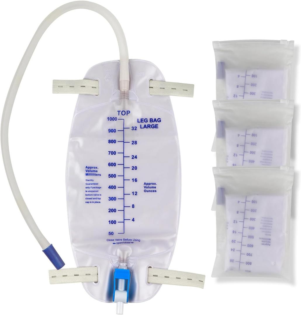 3 Pack Catheter Bags, Premium Easy-Tap Leg Bag Urinary Drainage Bag, 32 Oz with 3 18 Tubing, Anti-Reflux Valve, with Cloth Straps to Attach to Your Foot, Advanced Flip Drain for EZ Disposal