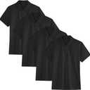 4 Pack Boys Youth Kids Polo Shirt Mesh Athletic Quick Dry Short Sleeve Golf Shirt Moisture Wicking Active Tops(Age 5-16) (13-14 Years, Black)