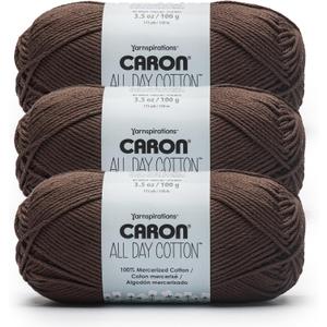 Caron All Day Cotton - 3 Pack of 173 Yards/3.52 oz Coffee Bean 100% Mercerized Cotton Yarn