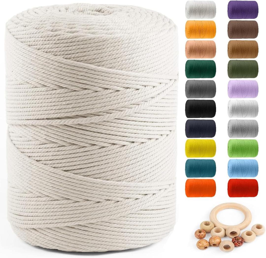 Macrame Cotton Cord 4mm x 547yds, ZUEXT Natural Handmade Beige White Braided Cords 4 Strands Knitted Rope String for Craft Wall Hanging Weaving Tapestry Dream Catchers Hanger DIY Gift (500m)