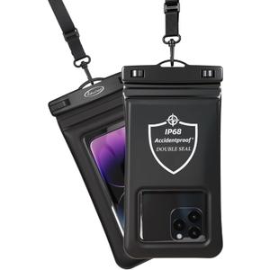 AiRunTech Floating Waterproof Phone Pouch,Double Seal Phone Case with Lanyard Protector for iPhone 17 16 15 14 13 12 Pro Max,Kayak Cellphone Bag Beach Cruise Ship Essentials Vacation Accessories (REGULAR SETS, Black + Black)