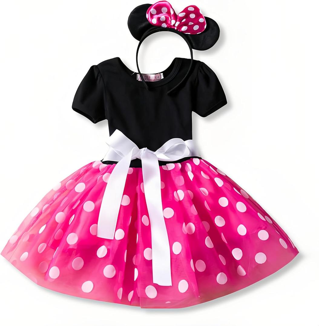 Nileafes Girls Princess Mini Mouse Costume Toddler Birthday Party Fancy Dress Up (1-2T, Rose)