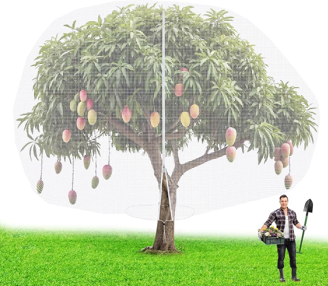 12 x 16 ft Large Fruit Tree Netting for Protecting Fruit from Squirrels Birds Bug Deer & Rat Garden Mesh Netting with Zipper and Drawstring Heavy Duty Tree Covers for Garden Bushes