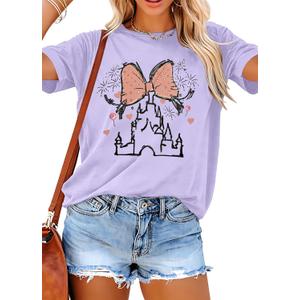 Women Magic Kingdom Shirt Castle Graphic Shirts Casual Family Vacation Holiday T Shirt Cute Short Sleeve Tee Top (X-Large, Purple)