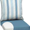 Arden Outdoor Foam Deep Seat Cushion Set, 24 in x 24 in, Weather-Proof, Rain-Proof, Fade Resistant Patio Cushion, Bottom and Back Cushion for Chair, Sofa, and Couch French Blue Linen Stripe
