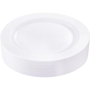 bUCLA 30PCS White Plastic Dinner Plates Disposable - Premium 10.25inch White Weddings and Party Dinner Plates