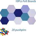 10Pcs Self Adhesive Felt Board Tiles Hexagon Bulletin Board for Walls, Felt Cork Pin Board for Pictures Photos Memos with Push Pins (Color C)