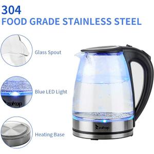 1.8L Electric Glass Tea Kettle,Fast Boil Electric Water Kettle,Hot Water Boiler & Tea Heater,with LED Lights,Auto Shut & Boil-Dry Protection,Electric Kettles for Boiling Water, Coffee (Sliver)