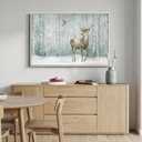 Framed Nature Landscape Wall Art, Large White Forest Canvas Prints Paintings Artwork for Walls, Modern Animal Deer and Bird Pictures for Living Room Bedroom Dining Room Hallway Wall Decor, 24x36 In