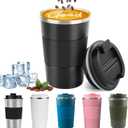 YINBAOGE Insulated Travel Coffee Mug Spill Proof Leak Proof Pobtable To Go Camping Stainless Steel Coffee Tumbler Reusable Coffee Cups with Lids Thermos for Hot and Cold Drink (Black, 12 OZ)