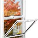 Vinyl Single Hung Sliding Window, 24" x 38" Household Window with Double-Pane Insulated Tempered Glass, White Energy-Efficient Soundproof Window for House, Mobile Home