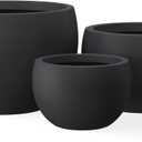 Kante 19.9",15.7",11.8" Dia Round Concrete Planter Set of 3, Outdoor/Indoor Large Bowl Plant Pots with Drainage Hole and Rubber Plug for Garden Patio Balcony Home, Black