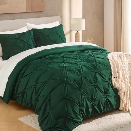 Andency Dark Green Oversized King Comforter Set (120x98Inch), 3 Pieces Lightweight Pinch Pleat Cal King Bedding Comforters & Sets, Oversized Pintuck Soft Fluffy Alternative Bed Set for All Season