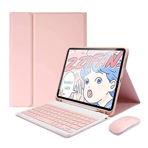 Fegishilly Arabic and English Keyboard Case with Wireless Mouse for Galaxy Tab S7 FE 12.4 inch, Lightweight Smart Cover with Detachable Keyboard & Bluetooth Mice & Pencil Holder (Pink)