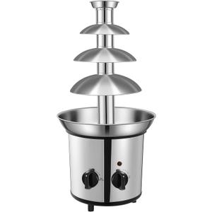 Chocolate Fountain Machine Electric Stainless Steel Fondue Fountain, 4-Tier, 4-Pound Capacity for Chocolate, Candy, Butter & Cheese, Heated Bowl & Dual Controls