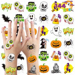 4 x JOYIN 144 PCS Halloween Temporary Tattoos for Kids, 12 Designs Bulk Fake Tattoos Stickers for Halloween Party Favors Decorations, Supplies Trick or Treat Game Gifts Goodie Bags, Class Game Prizes