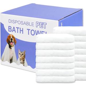 CHANHOO Disposable Pet Bath Towel,15 PCS Portable Pet Grooming Towels,11.8 x 21.6 inch Convenient Pet Cleaning Towel Pet Drying Towels,Absorbent Bath Towel for Small Dog Puppy Cat, White