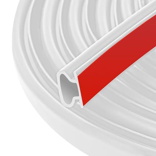 Rubber Door Seal Strip 32.8 Ft Rubber D-Shape Weather Stripping Self-Adhesive Frame Seal for Exterior Front Doors Jamb House Entry Frame Easy Cut to Size - White