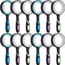 Xuhal 12 Pcs 10X Magnifying Glass Handheld Shatterproof Reading Magnifier for Seniors and Kids, 50mm Colored Magnifying Lens with Non Slip Rubber for Observation Exploration Science (Mixed Color)