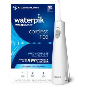 Waterpik Cordless 1100 Rechargeable Portable Water Flosser for Teeth Cleaning and Flossing, Travel, Braces Care, Healthier Gums, Waterproof for Shower, ADA Accepted, WF-30CD White, Packaging May Vary