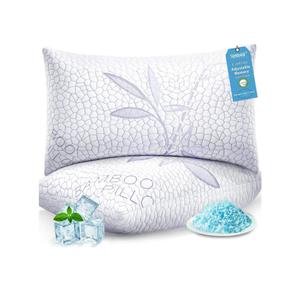 Yettbea Shredded Memory Foam Cooling Pillows Standard Size Set of 2, Supportive Firm Bamboo Bed Pillows, Adjustable Pillow with Zippered Cover for Hot, Side, Back, Stomach, Sleeper