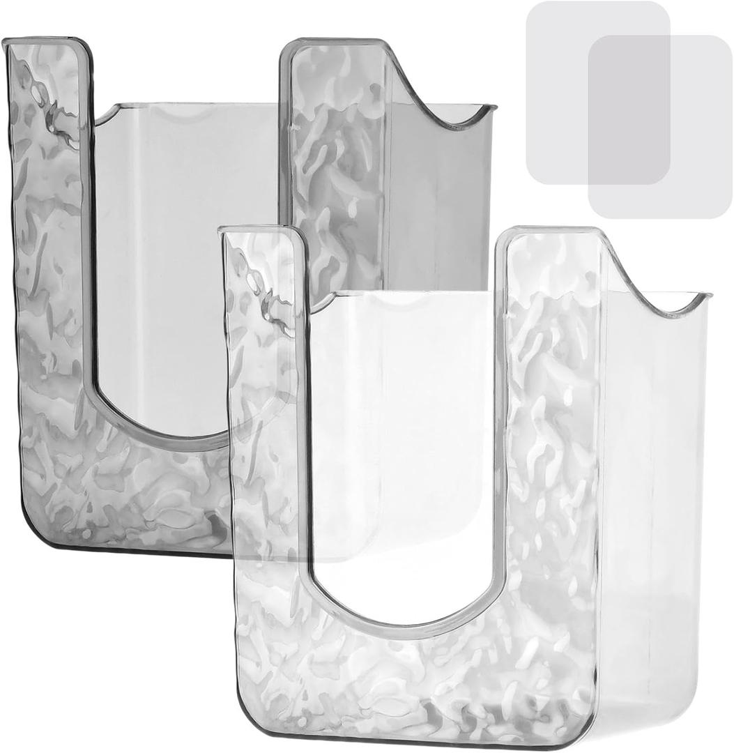 CALIDAKA 2Pcs Bathroom Wipes Holder, Kitchen Wipes Storage, Wall-Mounted Tissue Holder, Non-Slip Flushable Wipes Box, Wipe Container, Wipes Holder for Kitchen Bathroom (Clear+Clear Grey)
