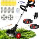 Cordless Weed Wacker Electric Weed Eater Battery Powered Lightweight Edger Portable Stringless Weed Trimmer,3-in-1 Grass Trimmer/Lawn Mower/Brush Cutter,with 3 Types Blades &Wheels for Yard and Garden