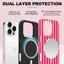 Magnetic for iPhone 15 Pro Case Cute Stripes Phone Case, Shockproof Slim TPU and Hard PC Protective Phone Cover Compatible with MagSafe Designed for Women Girls, Red and Pink