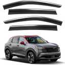 4PCS Fit for 2025 2026 Kicks Rain Guards Wind Deflectors Anti-Rain Window Visors with Tape 304 Stainless Steel TrimNoise Reduction Rain Guards&Side Window Wind Deflectors