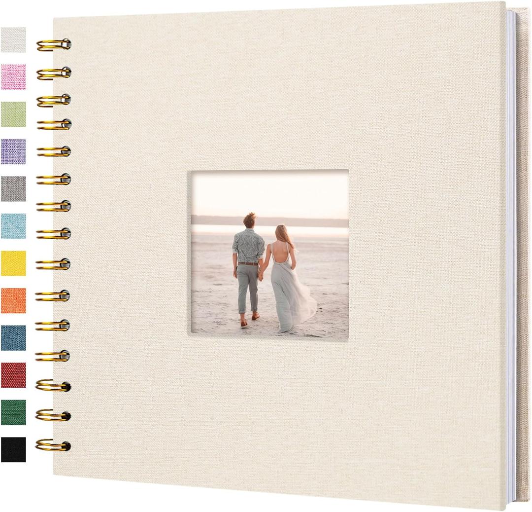 8 x 8 Inch Scrapbook Photo Album Linen Cover, Hardcover Kraft White Pages Memory Book, for Travel Wedding Guest Book Christmas Baby Shower (20 Sheets/ 40 Pages, Beige)