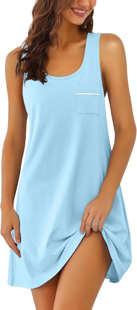 Ekouaer Nightgowns for Women Cotton Night Gown Tank Sleeveless Sleepshirt Racerback Nightdress Chemise Sleepwear, L