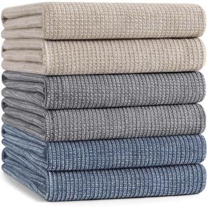 Mordimy Premium Kitchen Towels 6 Pack (18 x 28 Inches, Multicolor), Large Cotton Kitchen Hand Towel, Flat & Terry Dish Towels for Drying Dishes, Super Absorbent Tea Dishtowels Set with Hanging Loop