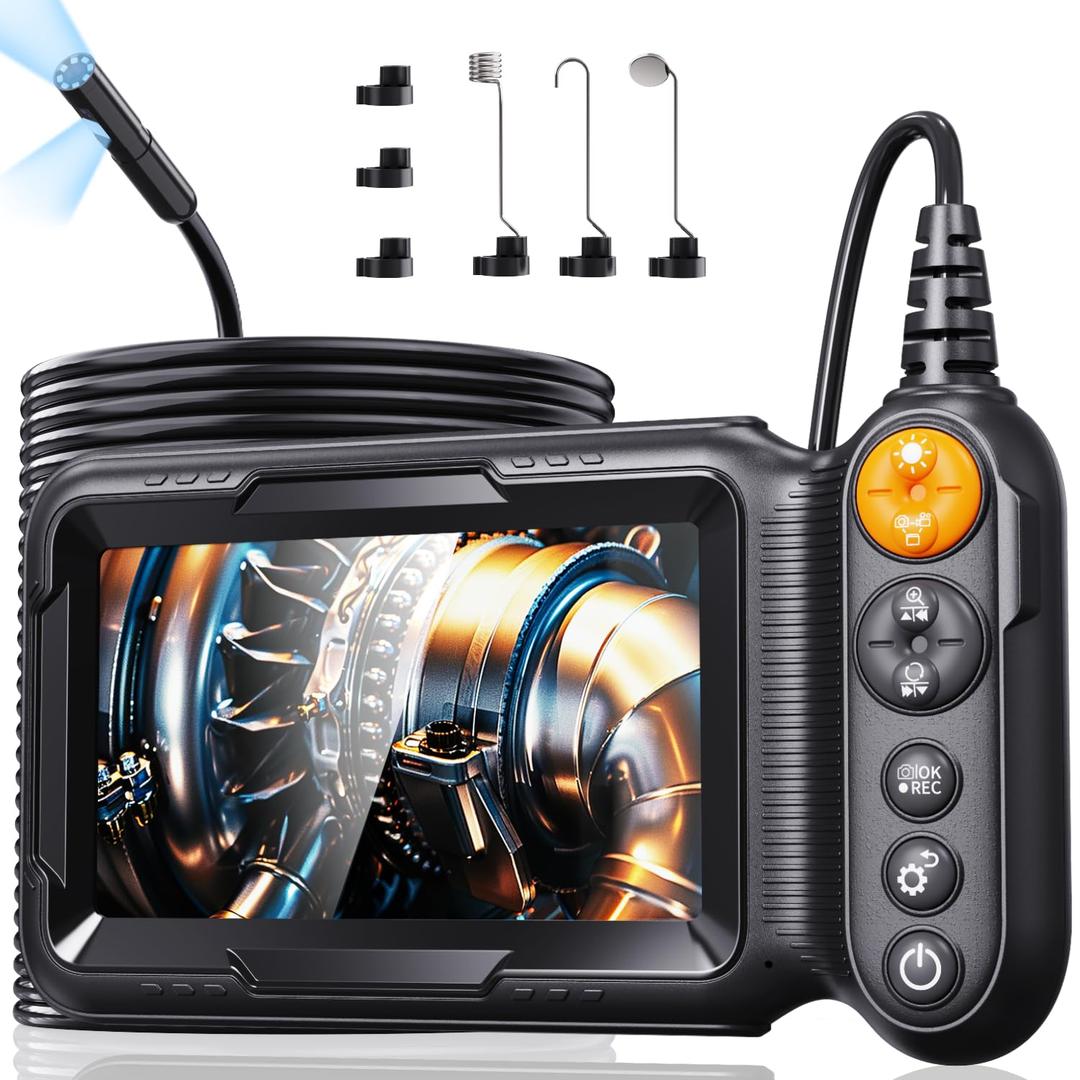 Borecope with Light 5M, 5in Dual Lens Endoscope Camera with Light, Digital Inspection Camera, 7.9mm IP67 Waterproof Endoscope, 5M/16.4FT Semi-Rigid for Car Wall Plumbing-6PCS ACCS