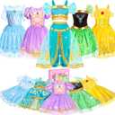 Jeowoqao Princess Costumes for Girls, Princess Dress up Clothes for Girl 4-6 Princess Dresses,Little Girl Dress up Pretend Role Play, Christmas Birthday Gifts for Toddler Girl Aged 3-6