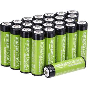 Amazon Basics 24-Pack Rechargeable AA NiMH Batteries, 2000 mAh, 1.2V, Low Self Discharge, Pre-Charged, Recharge up to 1000x Times