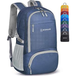 ZOMAKE Lightweight Packable Backpack 30L, Foldable Hiking Backpacks Water Resistant Compact Folding Daypack for Travel(Navy Blue)